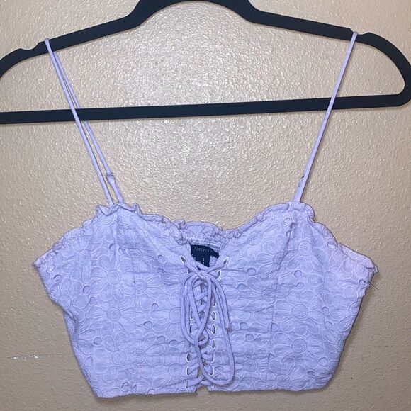 Forever 21 Lilac Lace Floral Crop Top sweetheart neckline with front tie string - Picture 1 of 4